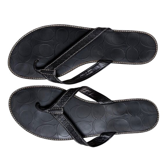 Coach Debbie Signature Embossed Flat Thong Flip-Flop Sandals (Black) - Size 9 - Picture 6 of 12